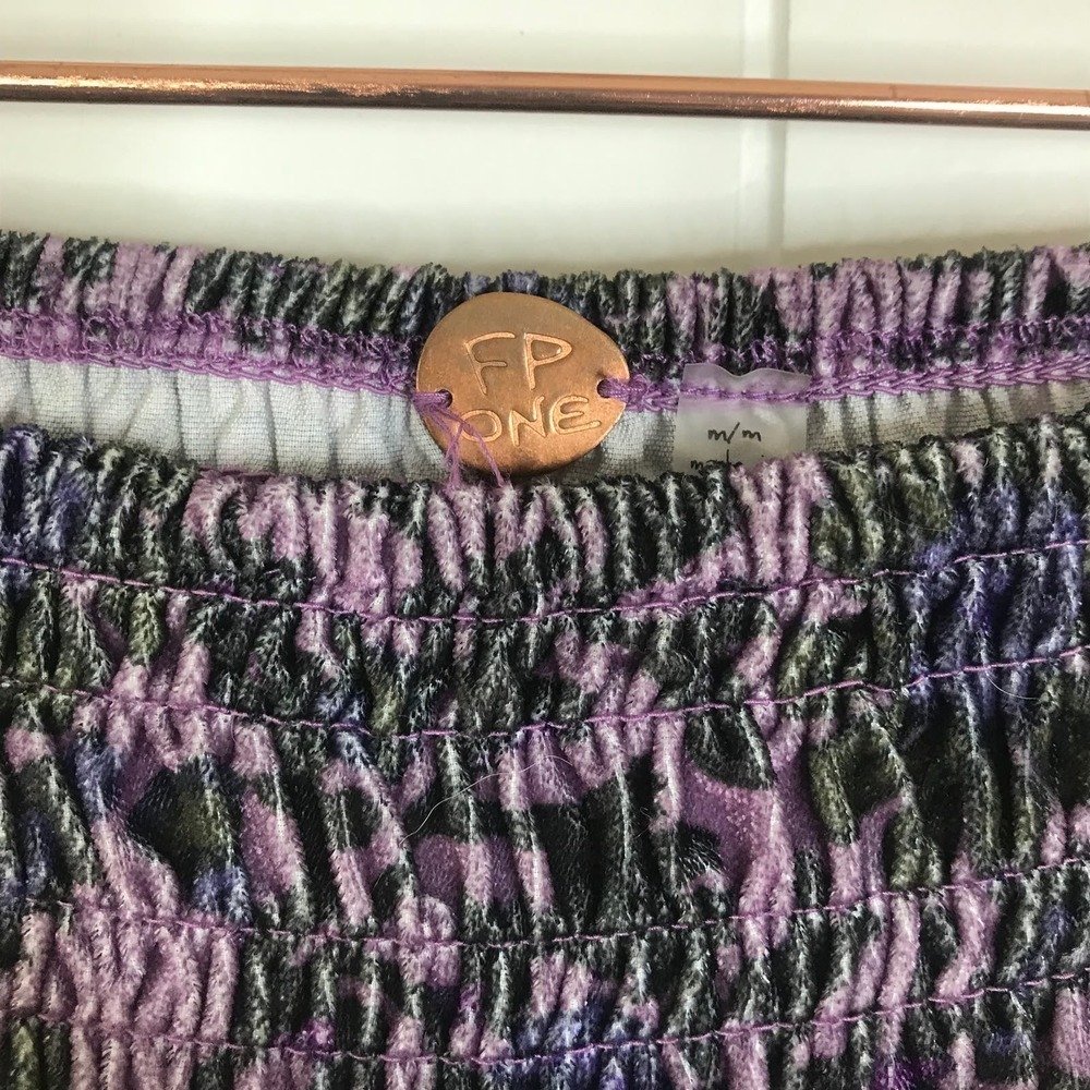 Free People One Marla Purple Floral Velvet Ruched Waist Jogger Pants SZ M - Picture 7 of 15